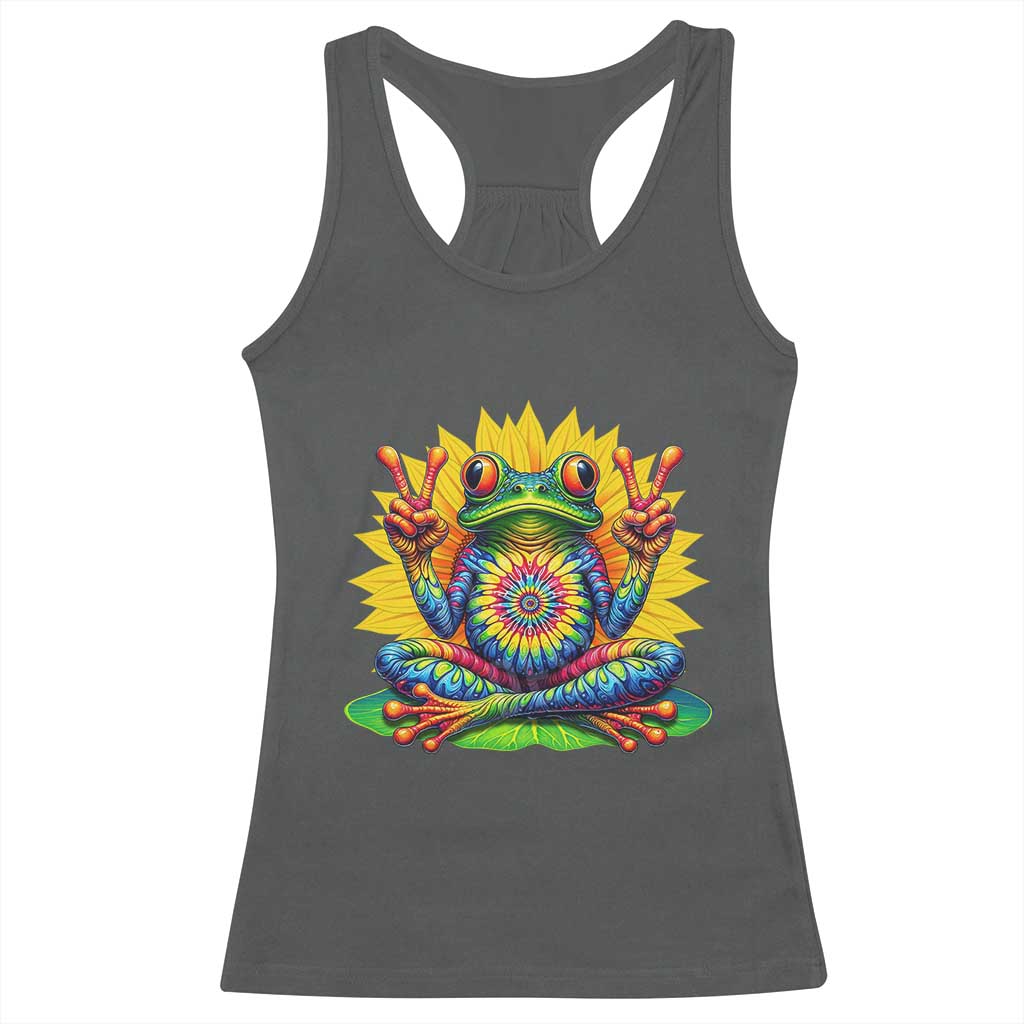 Tie Dye Frog Peace Sign Hippie Sunflower Racerback Tank Top - Wonder Print Shop