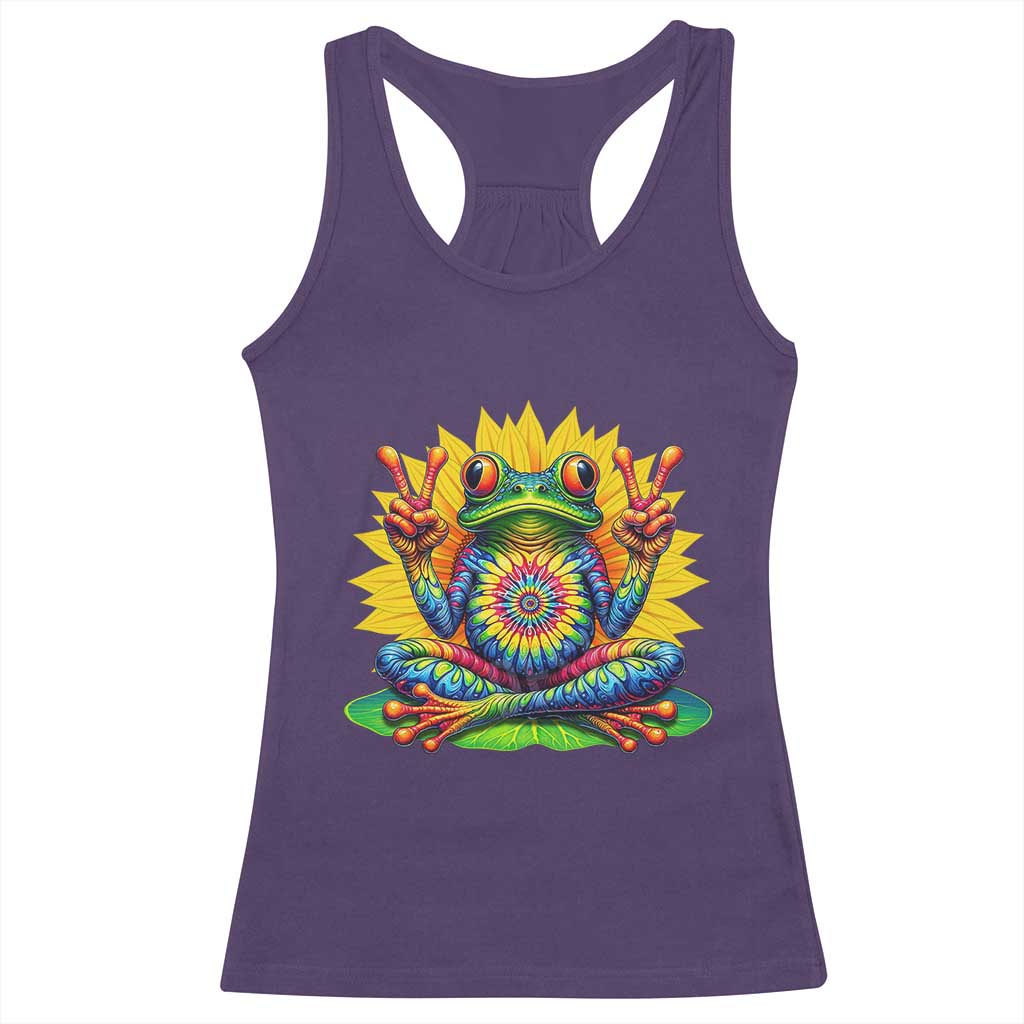 Tie Dye Frog Peace Sign Hippie Sunflower Racerback Tank Top - Wonder Print Shop