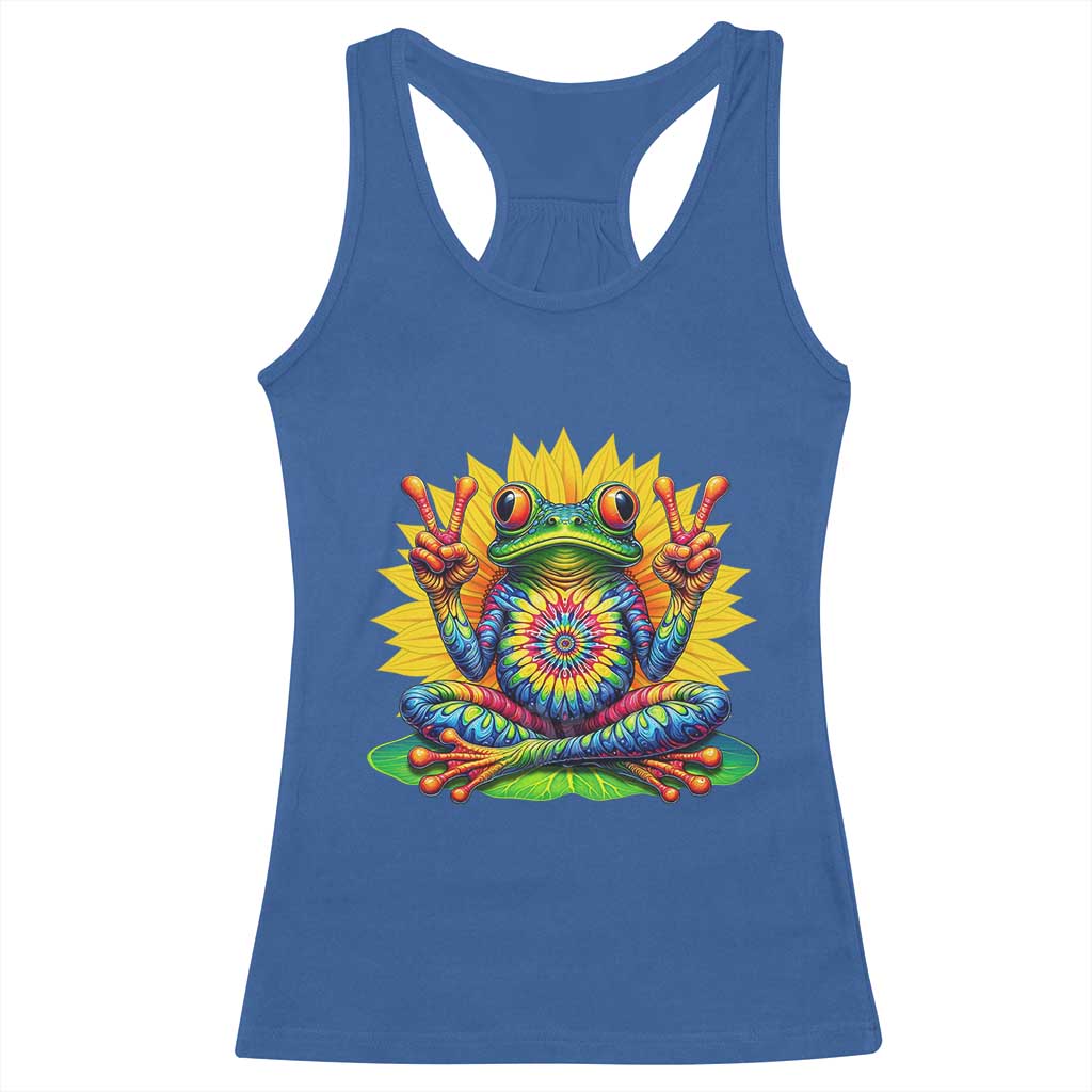 Tie Dye Frog Peace Sign Hippie Sunflower Racerback Tank Top - Wonder Print Shop