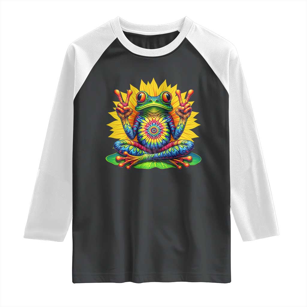 Tie Dye Frog Peace Sign Hippie Sunflower Raglan Shirt - Wonder Print Shop