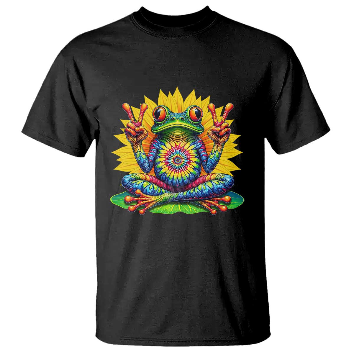 Tie Dye Frog Peace Sign Hippie Sunflower T Shirt - Wonder Print Shop