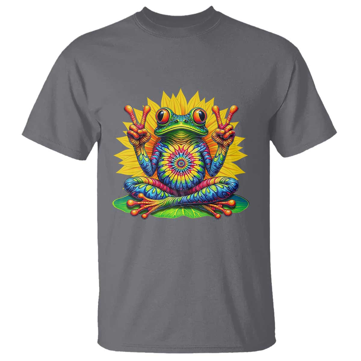 Tie Dye Frog Peace Sign Hippie Sunflower T Shirt - Wonder Print Shop