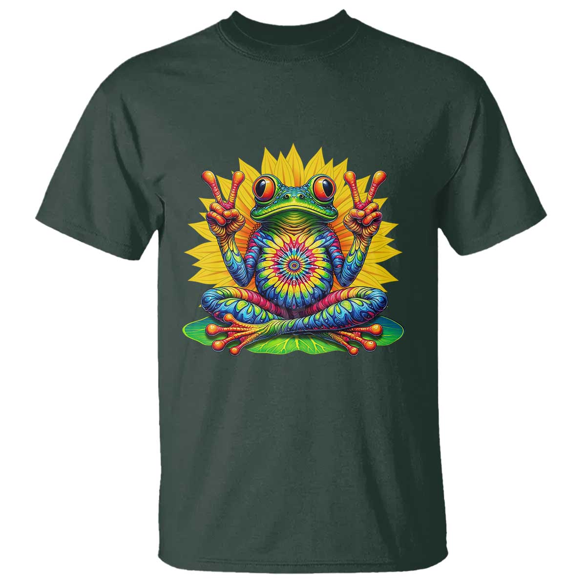 Tie Dye Frog Peace Sign Hippie Sunflower T Shirt - Wonder Print Shop