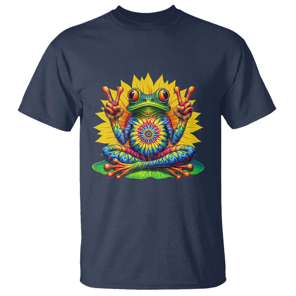Tie Dye Frog Peace Sign Hippie Sunflower T Shirt - Wonder Print Shop