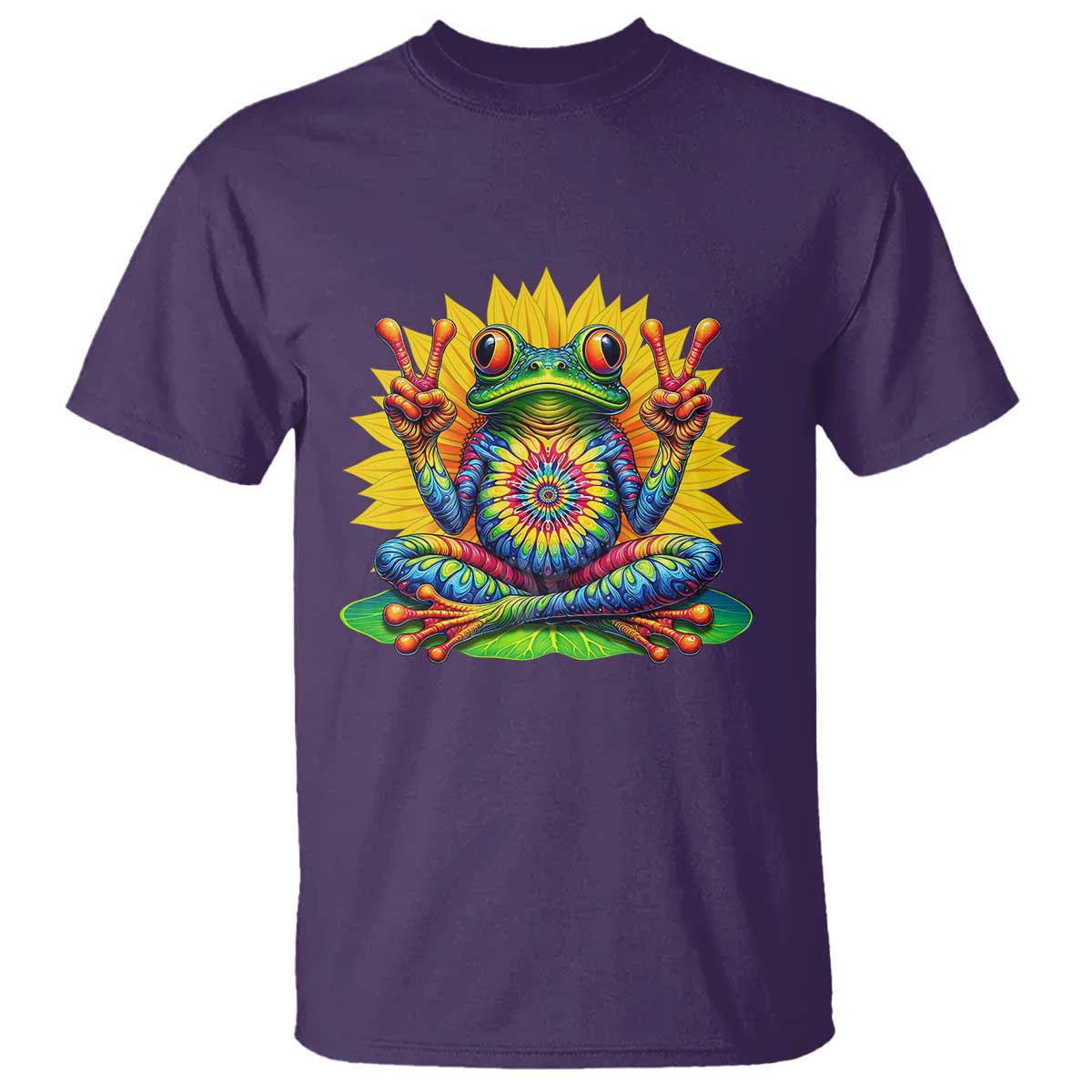 Tie Dye Frog Peace Sign Hippie Sunflower T Shirt - Wonder Print Shop