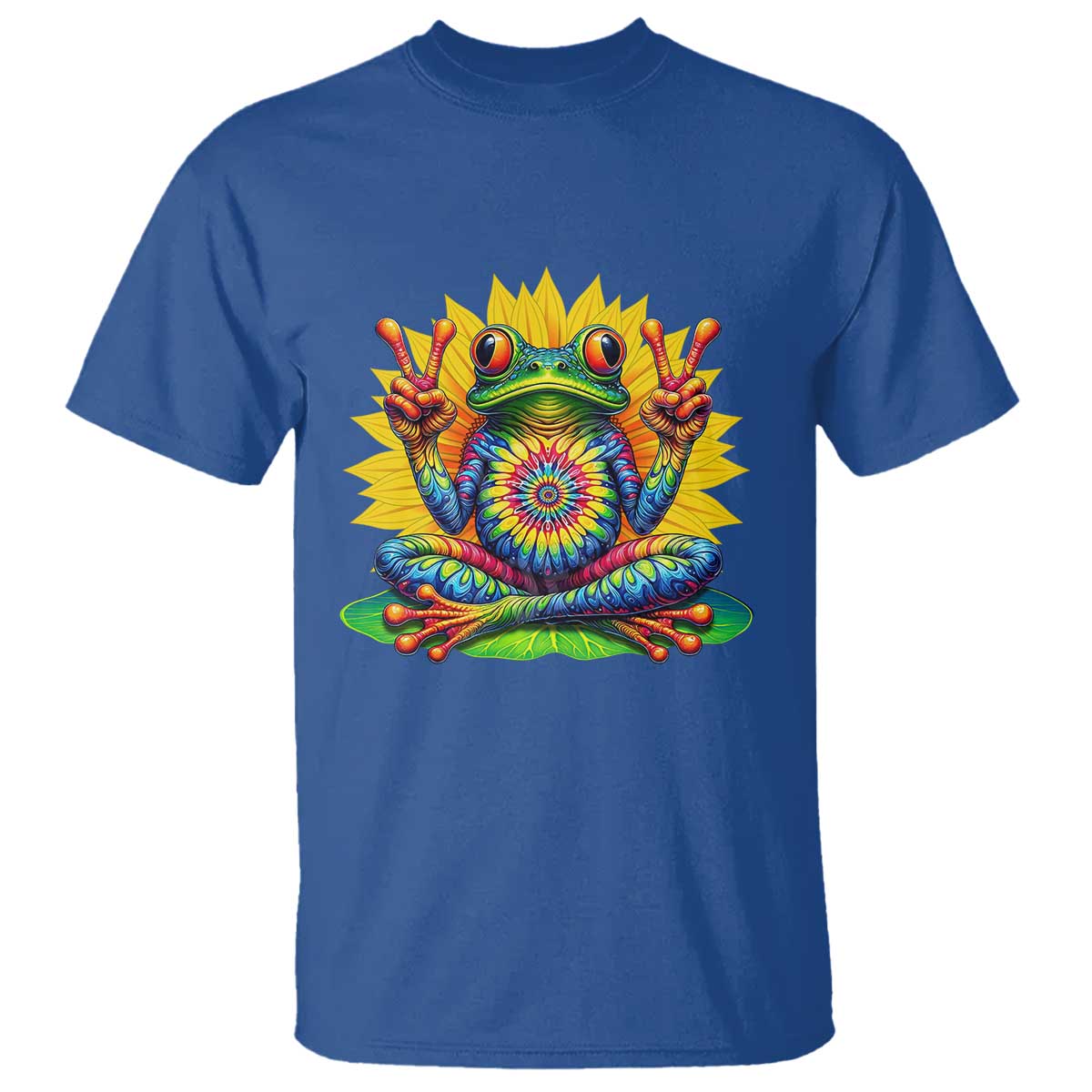 Tie Dye Frog Peace Sign Hippie Sunflower T Shirt - Wonder Print Shop