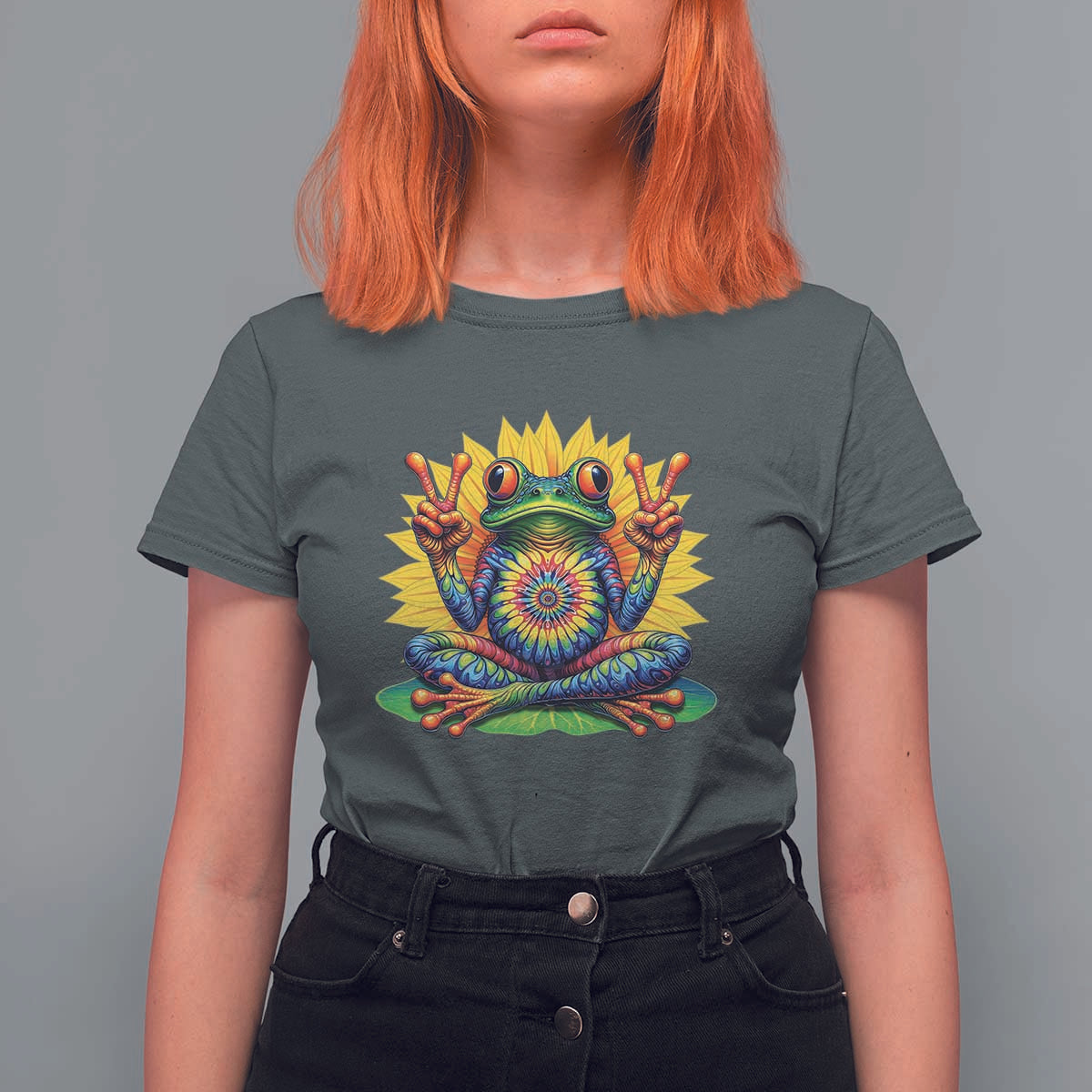 Tie Dye Frog Peace Sign Hippie Sunflower T Shirt For Women - Wonder Print Shop