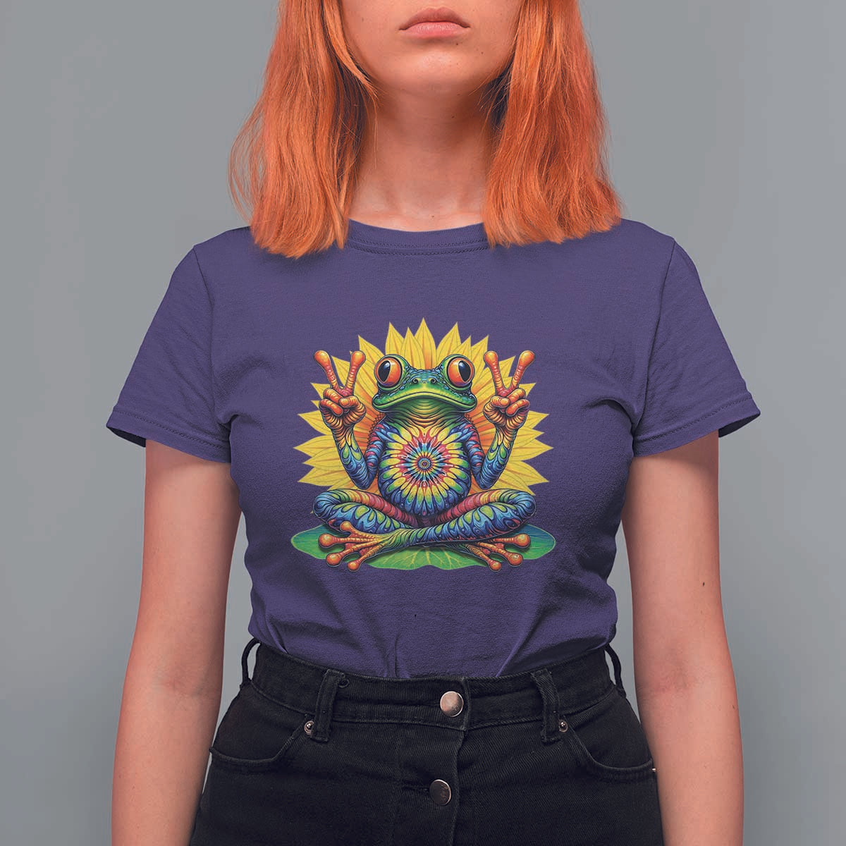 Tie Dye Frog Peace Sign Hippie Sunflower T Shirt For Women - Wonder Print Shop