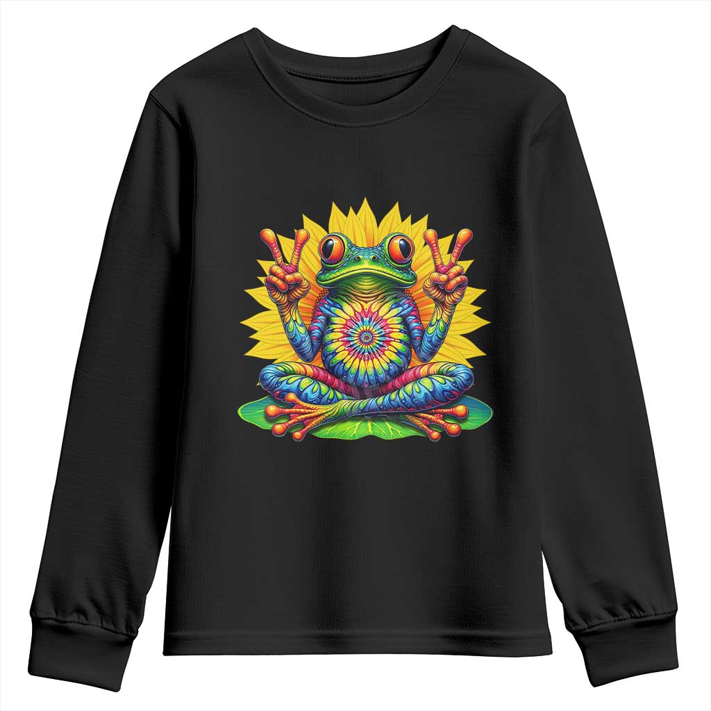 Tie Dye Frog Peace Sign Hippie Sunflower Youth Sweatshirt - Wonder Print Shop