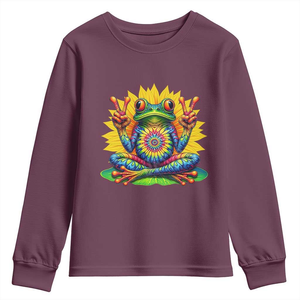Tie Dye Frog Peace Sign Hippie Sunflower Youth Sweatshirt - Wonder Print Shop