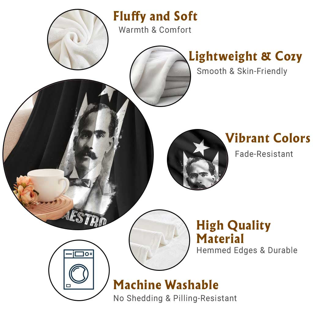 Pedro Albizu Campos Throw Blanket El Maestro Black Puerto Rico Flag - Wonder Print Shop