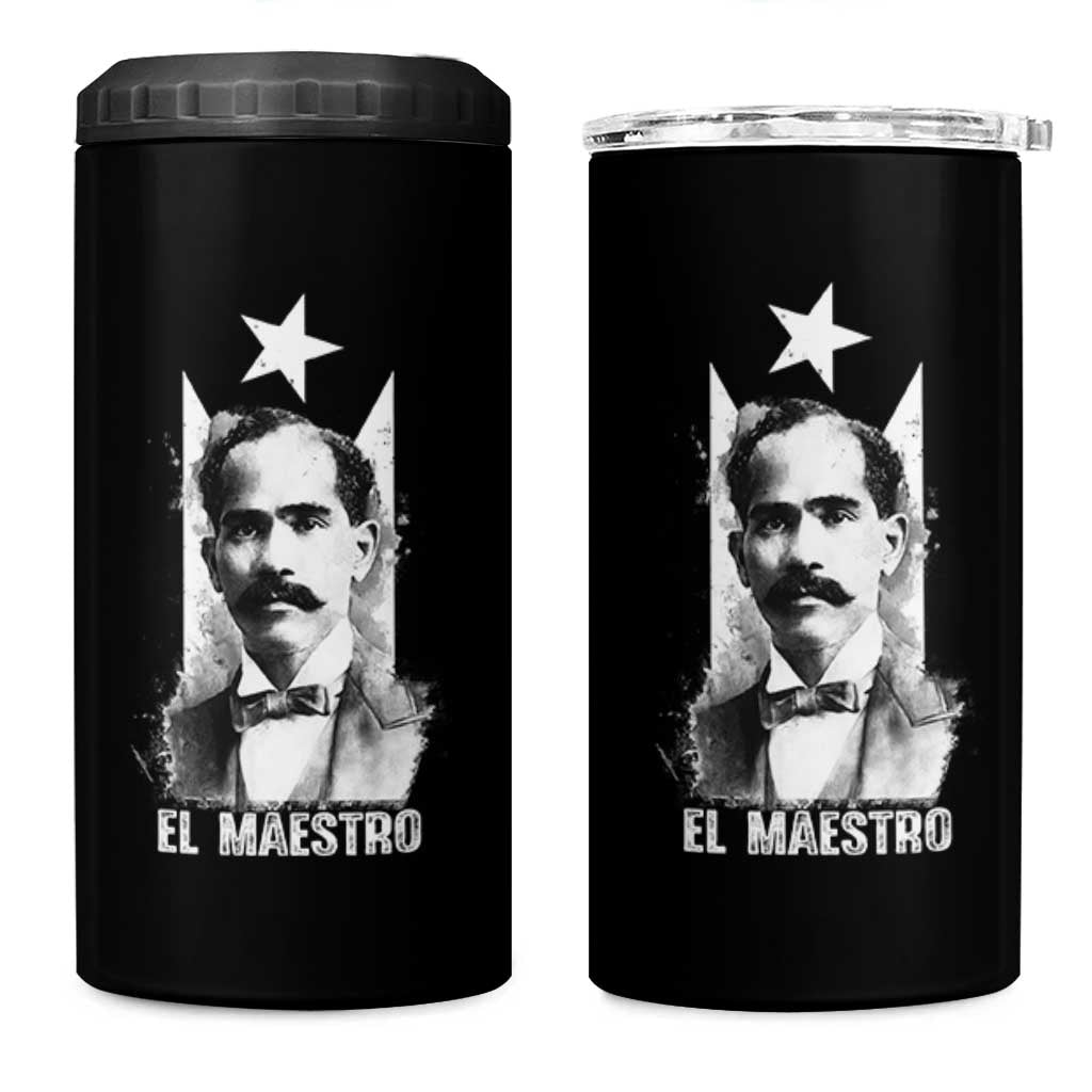 Pedro Albizu Campos 4 in 1 Can Cooler Tumbler El Maestro Black Puerto Rico Flag - Wonder Print Shop