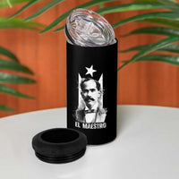 Pedro Albizu Campos 4 in 1 Can Cooler Tumbler El Maestro Black Puerto Rico Flag - Wonder Print Shop
