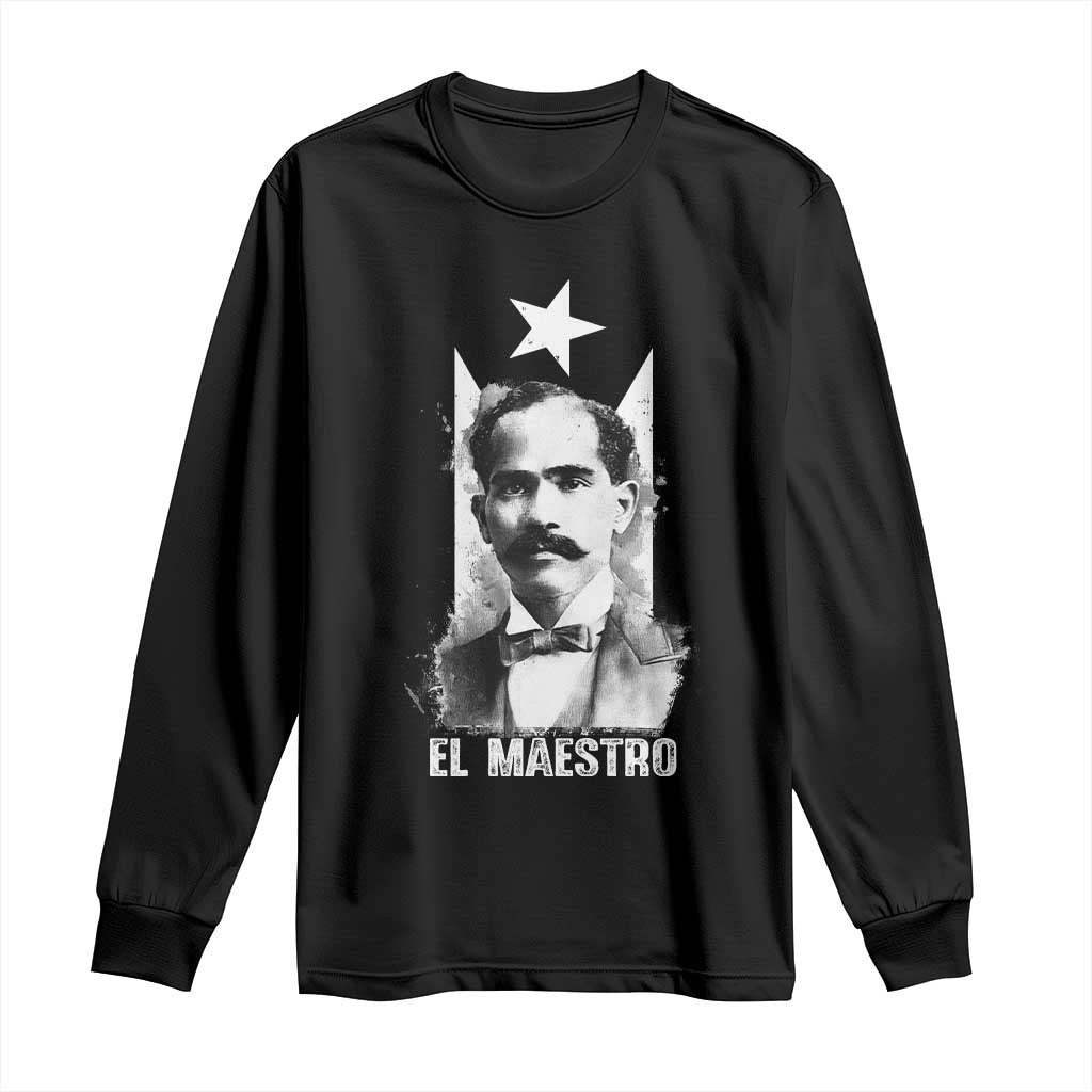 Pedro Albizu Campos Long Sleeve Shirt El Maestro Black Puerto Rico Flag - Wonder Print Shop