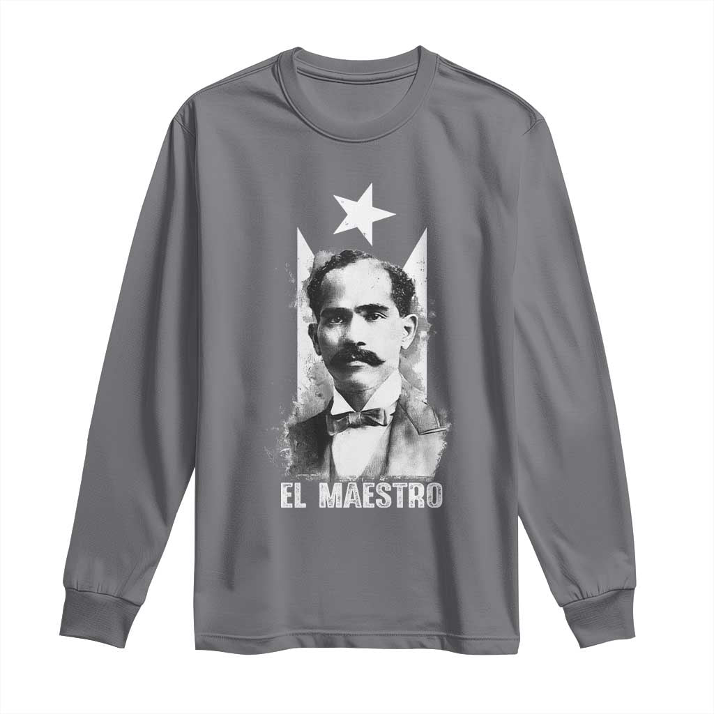 Pedro Albizu Campos Long Sleeve Shirt El Maestro Black Puerto Rico Flag - Wonder Print Shop