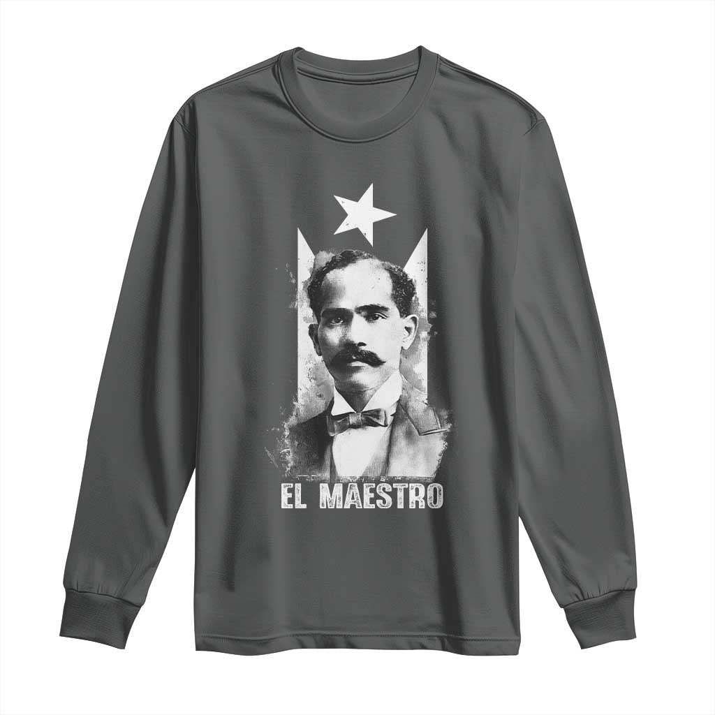 Pedro Albizu Campos Long Sleeve Shirt El Maestro Black Puerto Rico Flag - Wonder Print Shop