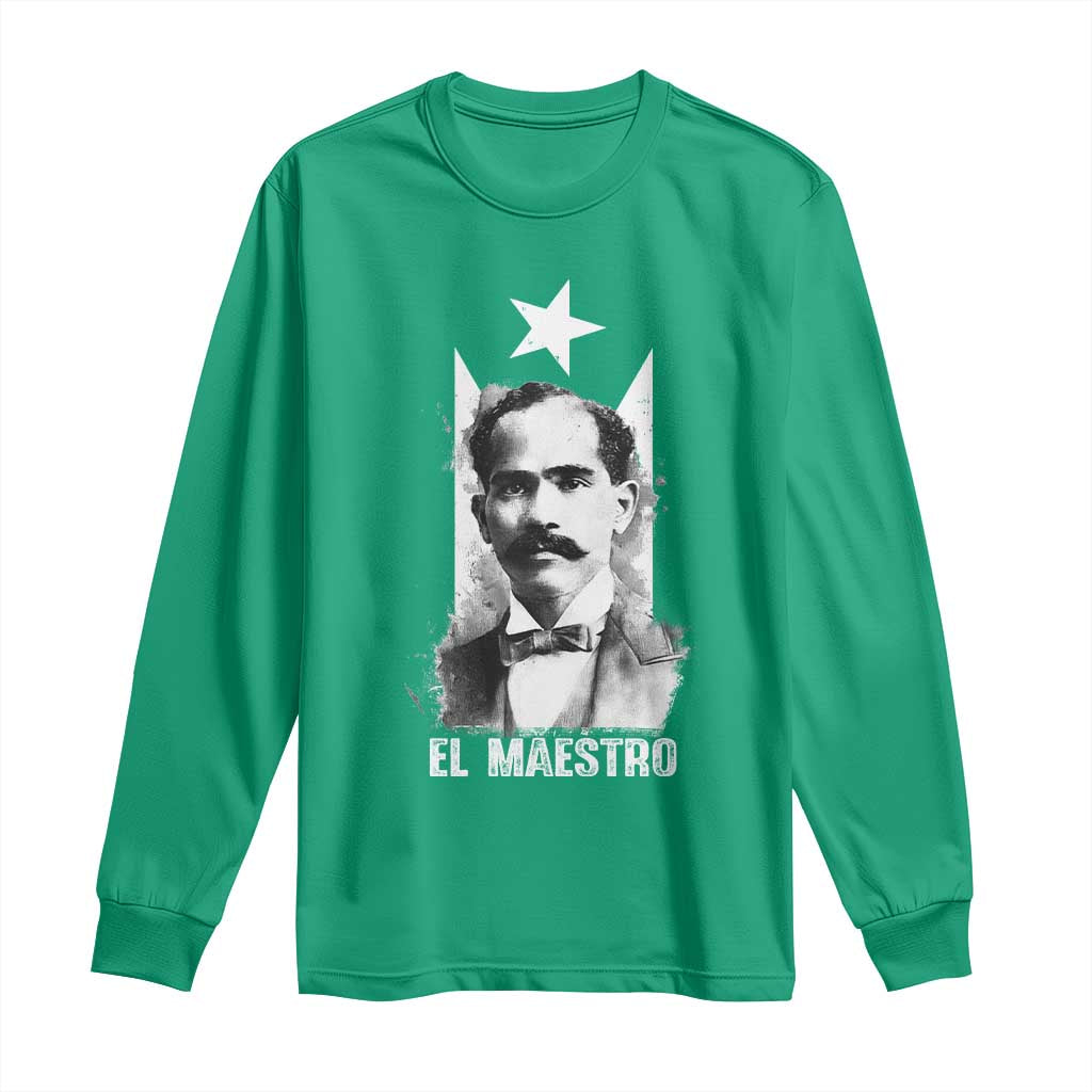 Pedro Albizu Campos Long Sleeve Shirt El Maestro Black Puerto Rico Flag - Wonder Print Shop