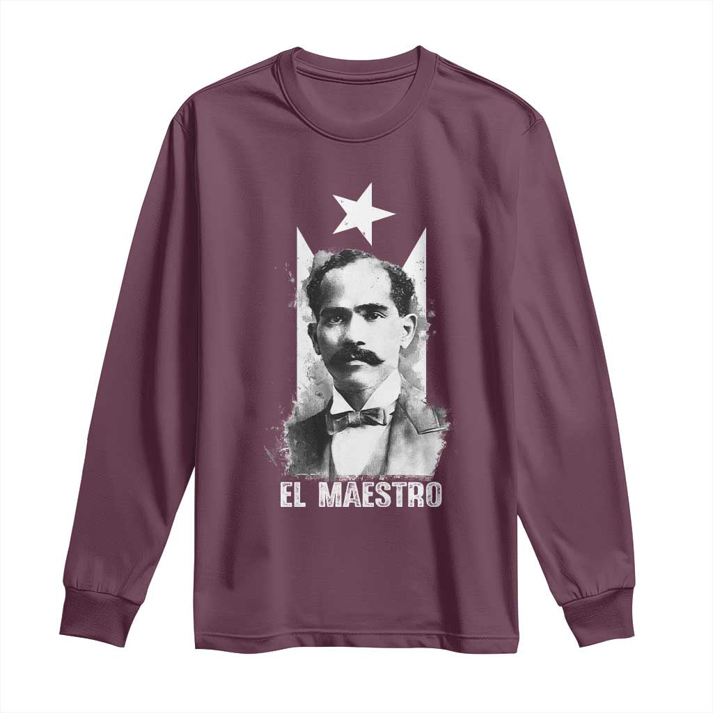 Pedro Albizu Campos Long Sleeve Shirt El Maestro Black Puerto Rico Flag - Wonder Print Shop