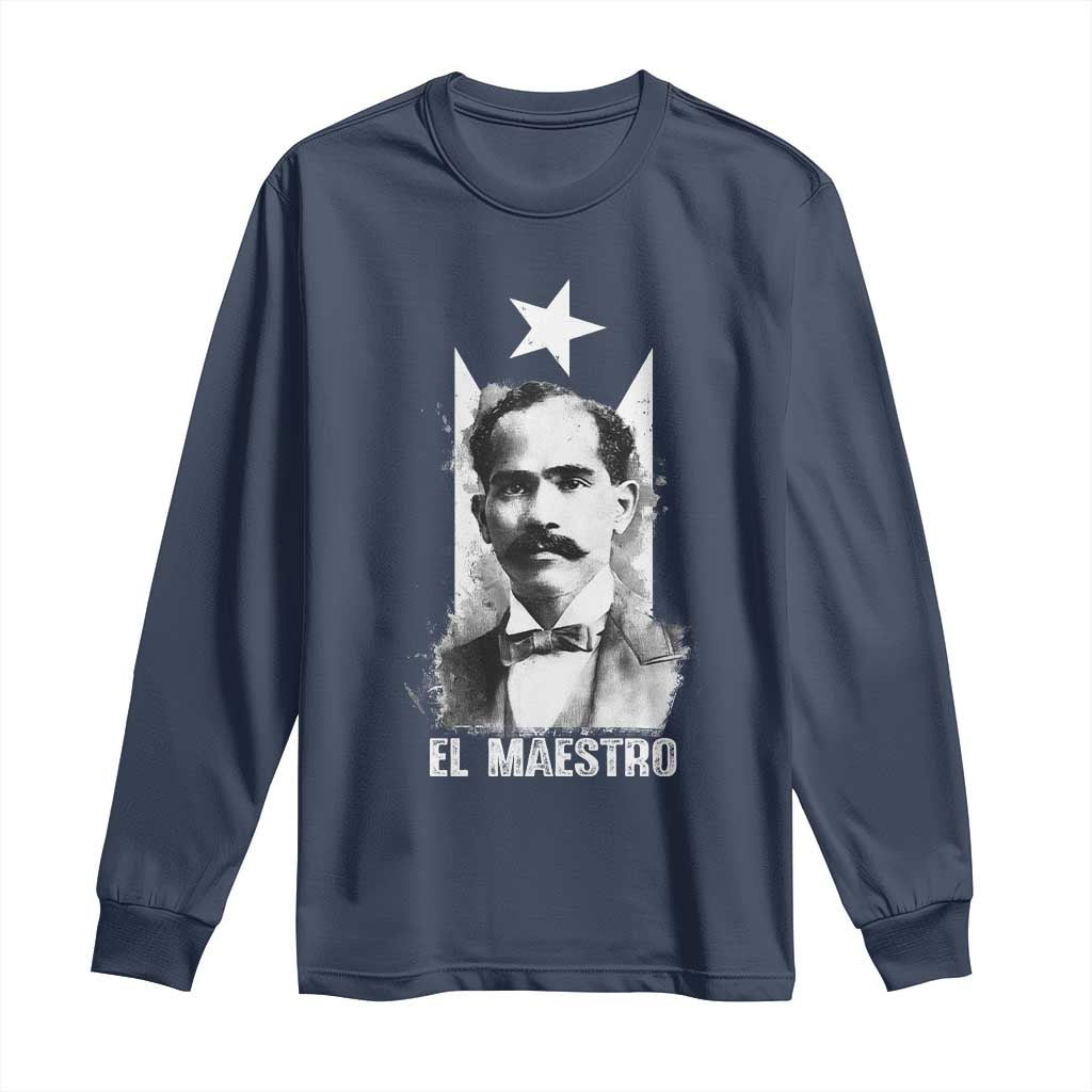 Pedro Albizu Campos Long Sleeve Shirt El Maestro Black Puerto Rico Flag - Wonder Print Shop