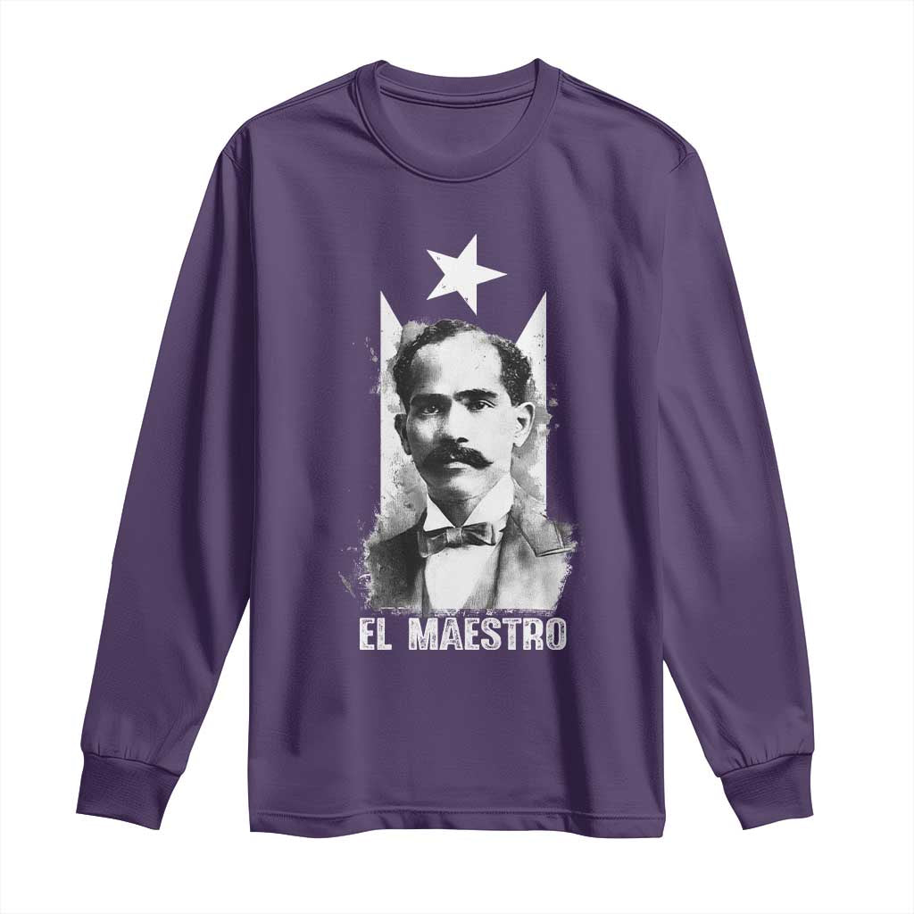 Pedro Albizu Campos Long Sleeve Shirt El Maestro Black Puerto Rico Flag - Wonder Print Shop