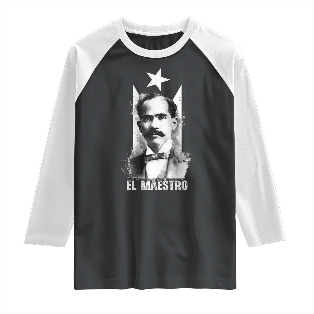 Pedro Albizu Campos Raglan Shirt El Maestro Black Puerto Rico Flag - Wonder Print Shop