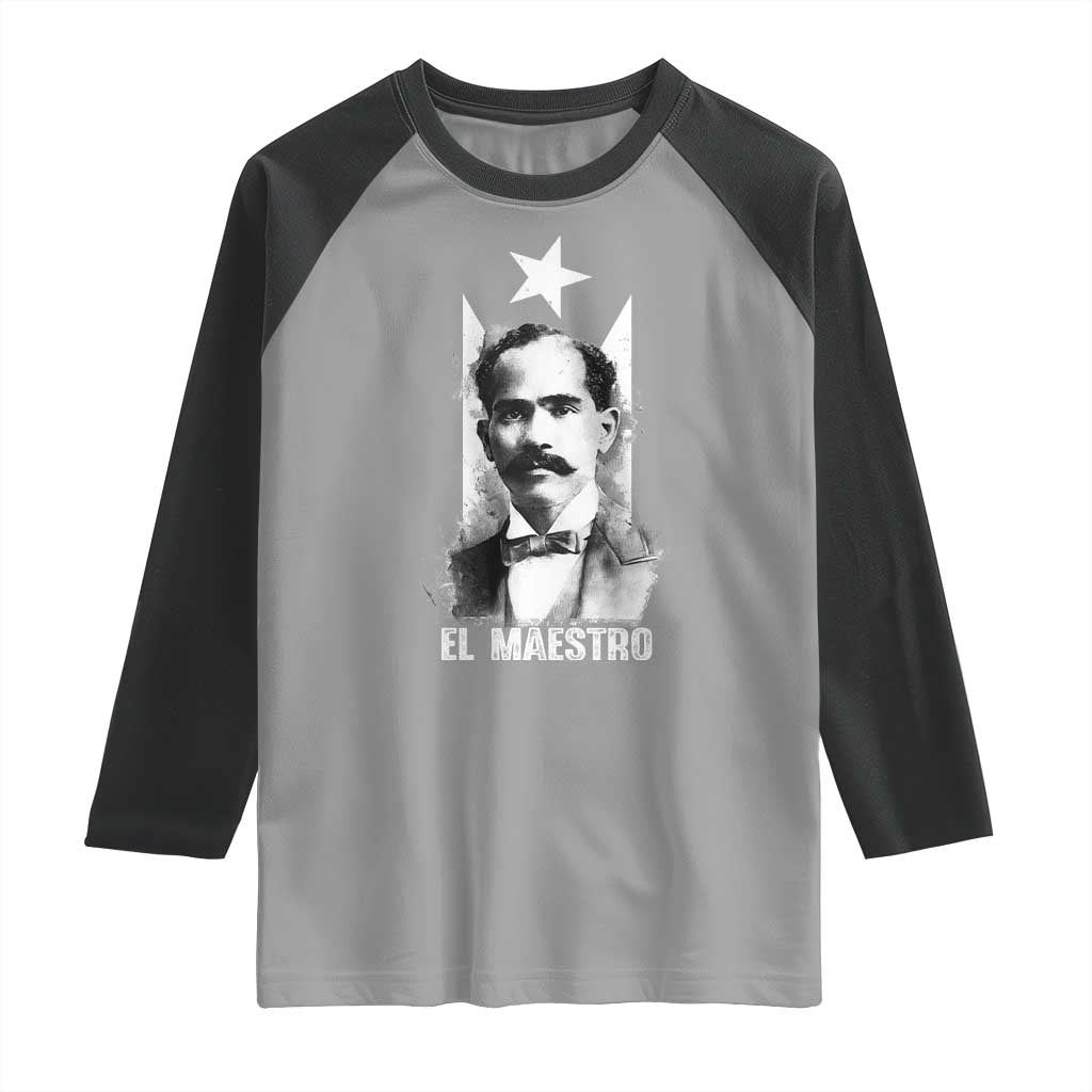Pedro Albizu Campos Raglan Shirt El Maestro Black Puerto Rico Flag - Wonder Print Shop