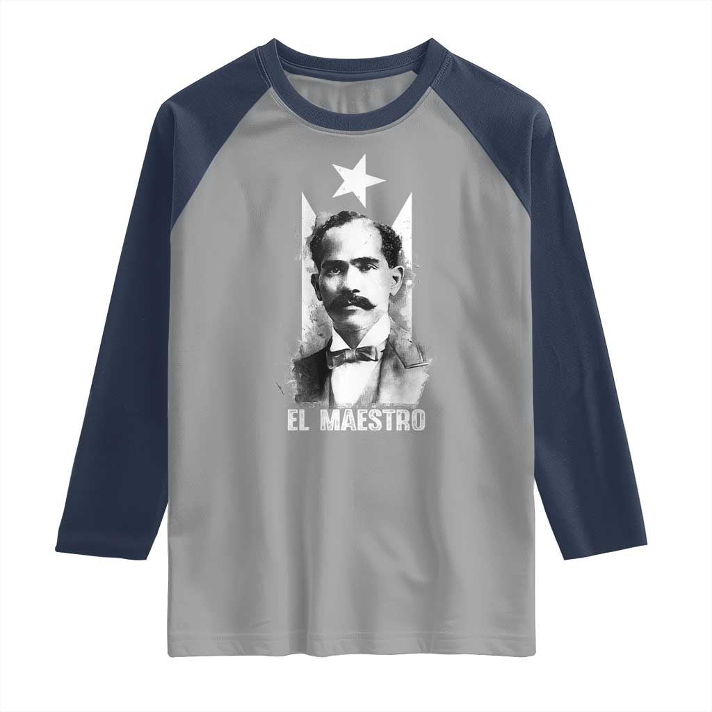 Pedro Albizu Campos Raglan Shirt El Maestro Black Puerto Rico Flag - Wonder Print Shop