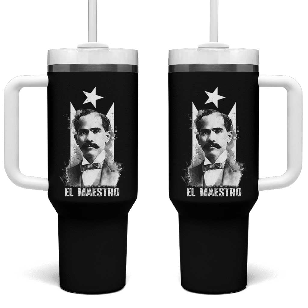 Pedro Albizu Campos Tumbler With Handle El Maestro Black Puerto Rico Flag - Wonder Print Shop
