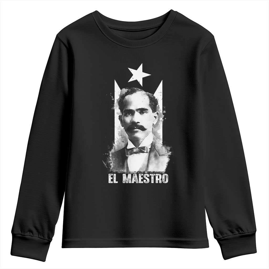 Pedro Albizu Campos Youth Sweatshirt El Maestro Black Puerto Rico Flag - Wonder Print Shop