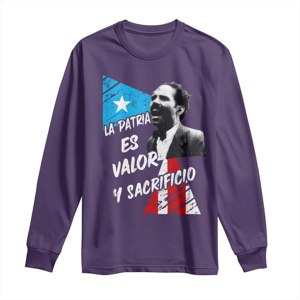 Pedro Albizu Campos Long Sleeve Shirt La Patria Es Valor Y Sacrificio Puerto Rican Leader - Wonder Print Shop