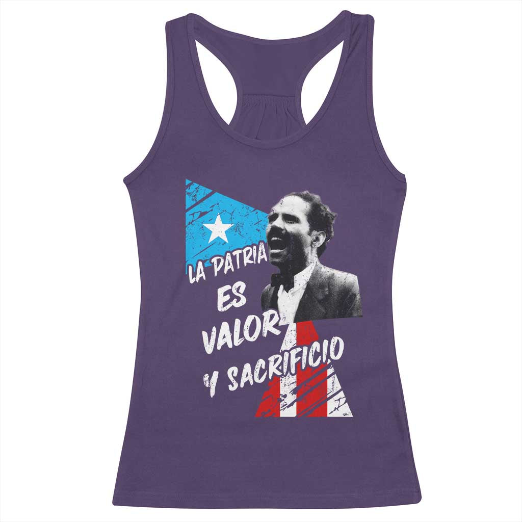 Pedro Albizu Campos Racerback Tank Top La Patria Es Valor Y Sacrificio Puerto Rican Leader - Wonder Print Shop