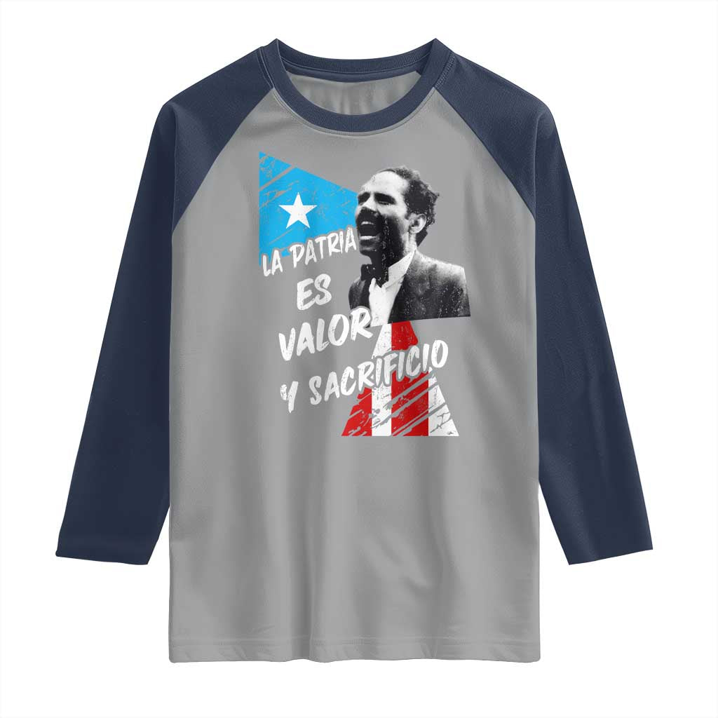 Pedro Albizu Campos Raglan Shirt La Patria Es Valor Y Sacrificio Puerto Rican Leader - Wonder Print Shop