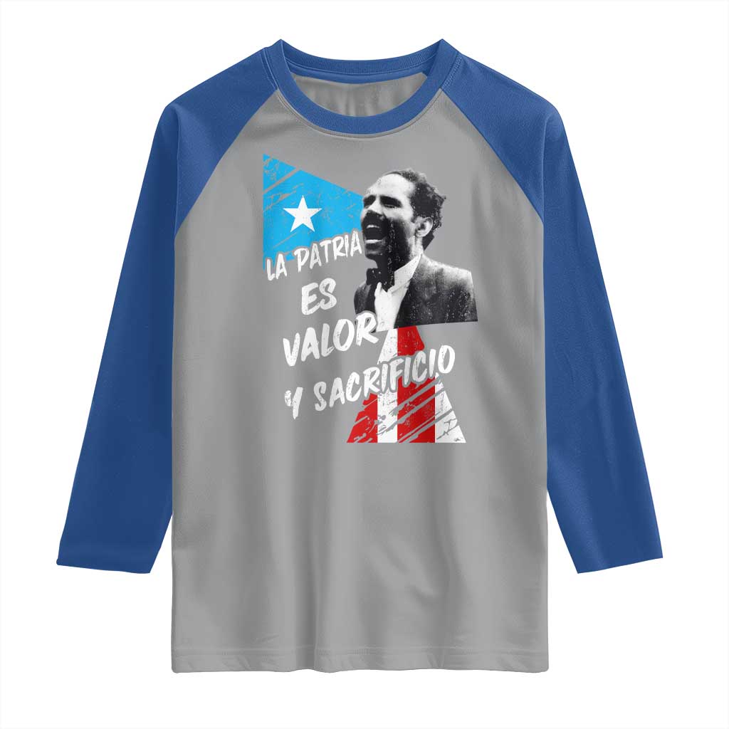 Pedro Albizu Campos Raglan Shirt La Patria Es Valor Y Sacrificio Puerto Rican Leader - Wonder Print Shop