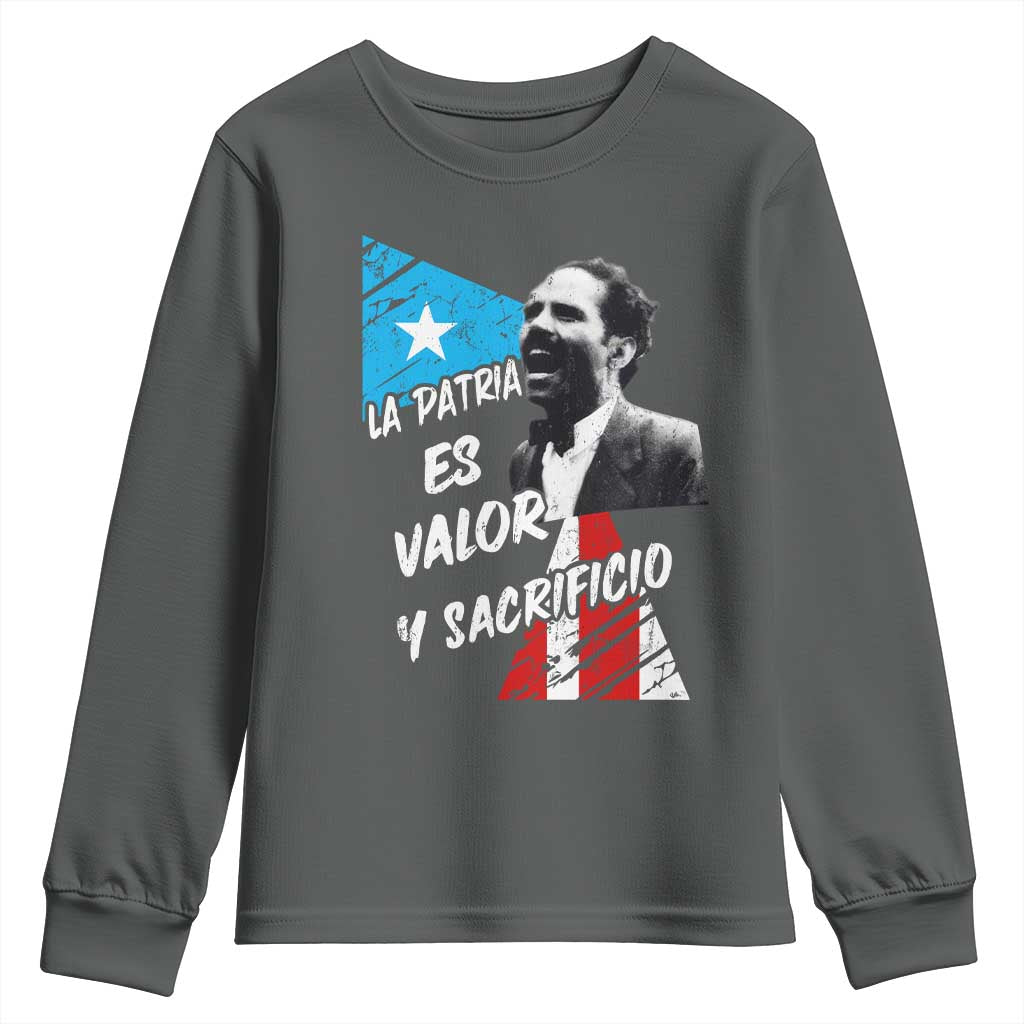 Pedro Albizu Campos Youth Sweatshirt La Patria Es Valor Y Sacrificio Puerto Rican Leader - Wonder Print Shop