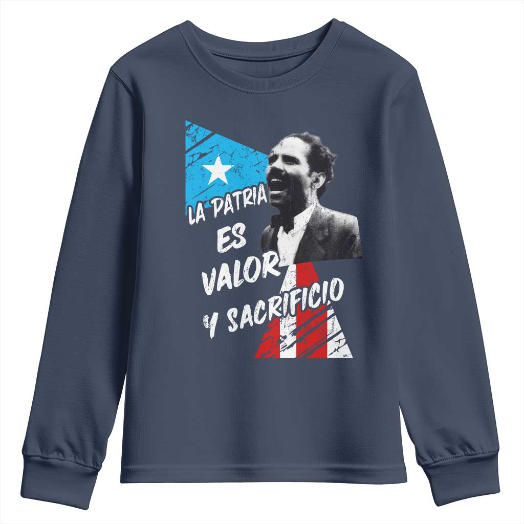 Pedro Albizu Campos Youth Sweatshirt La Patria Es Valor Y Sacrificio Puerto Rican Leader - Wonder Print Shop