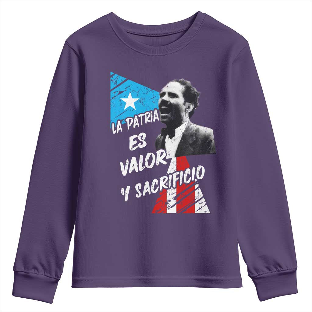 Pedro Albizu Campos Youth Sweatshirt La Patria Es Valor Y Sacrificio Puerto Rican Leader - Wonder Print Shop
