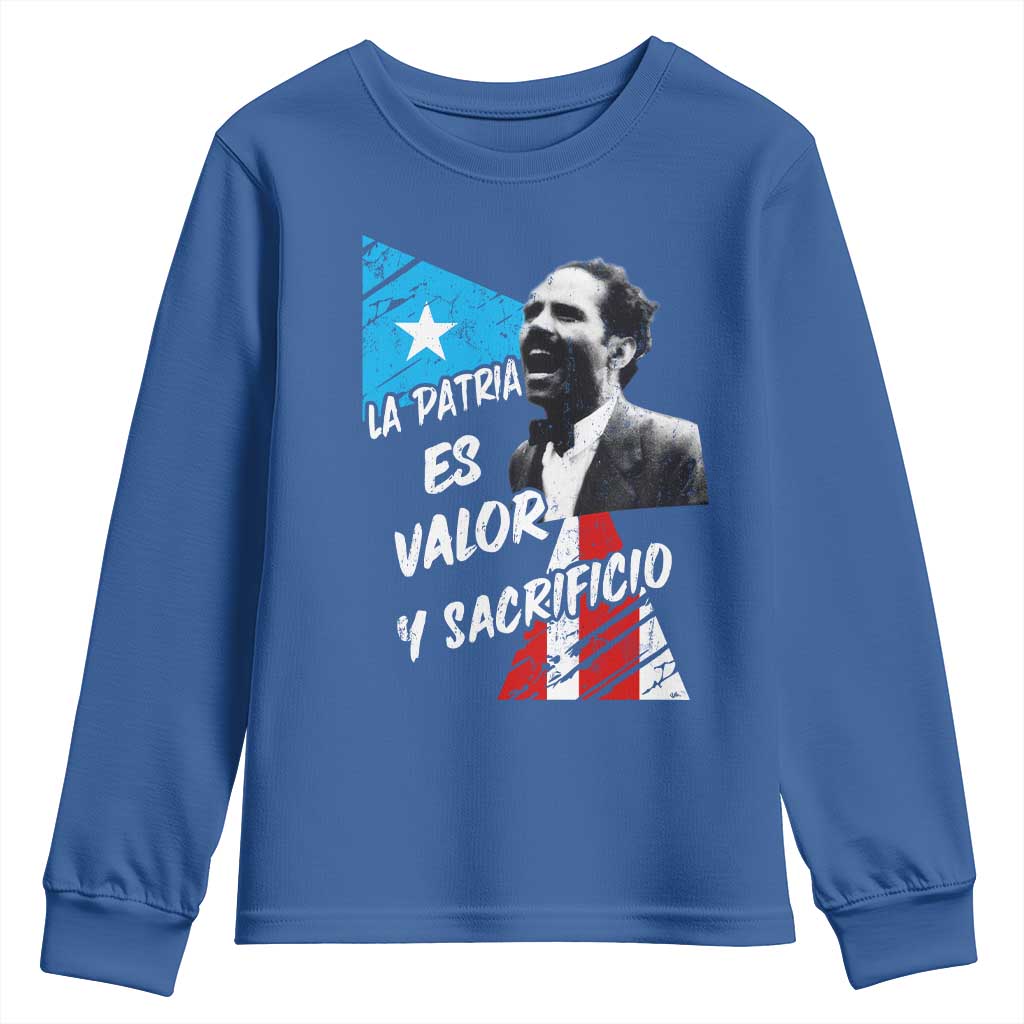 Pedro Albizu Campos Youth Sweatshirt La Patria Es Valor Y Sacrificio Puerto Rican Leader - Wonder Print Shop