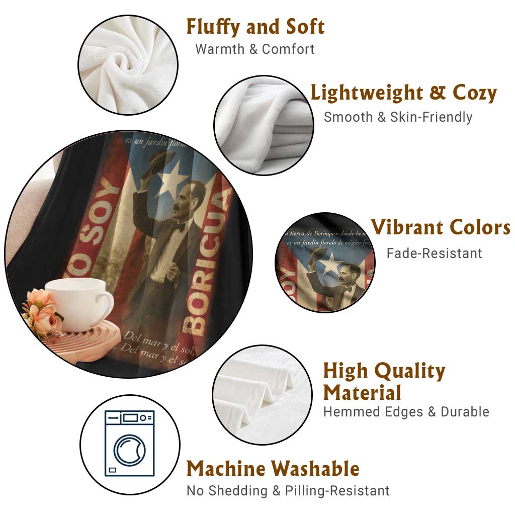 Pedro Albizu Campos Throw Blanket Yo Soy Boricua Vintage Puerto Rican Flag - Wonder Print Shop