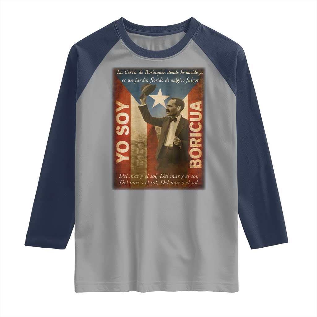 Pedro Albizu Campos Raglan Shirt Yo Soy Boricua Vintage Puerto Rican Flag - Wonder Print Shop