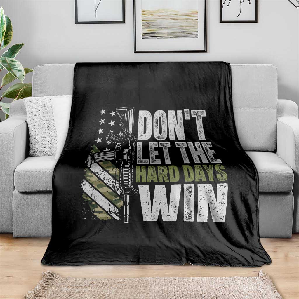 Don't Let The Hard Days Win Throw Blanket Inspirational Mental Health Gun Camo American Flag - Wonder Print Shop