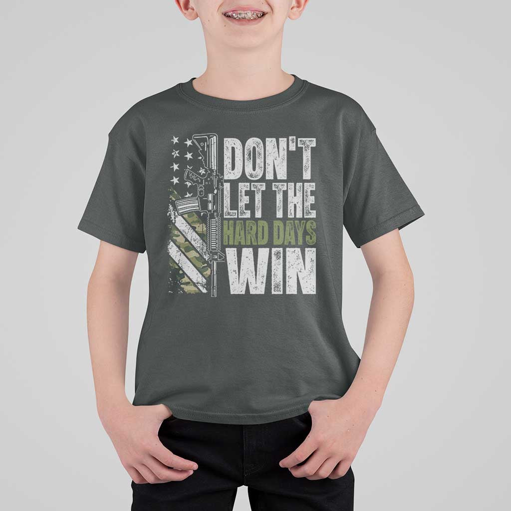 Don't Let The Hard Days Win T Shirt For Kid Inspirational Mental Health Gun Camo American Flag - Wonder Print Shop