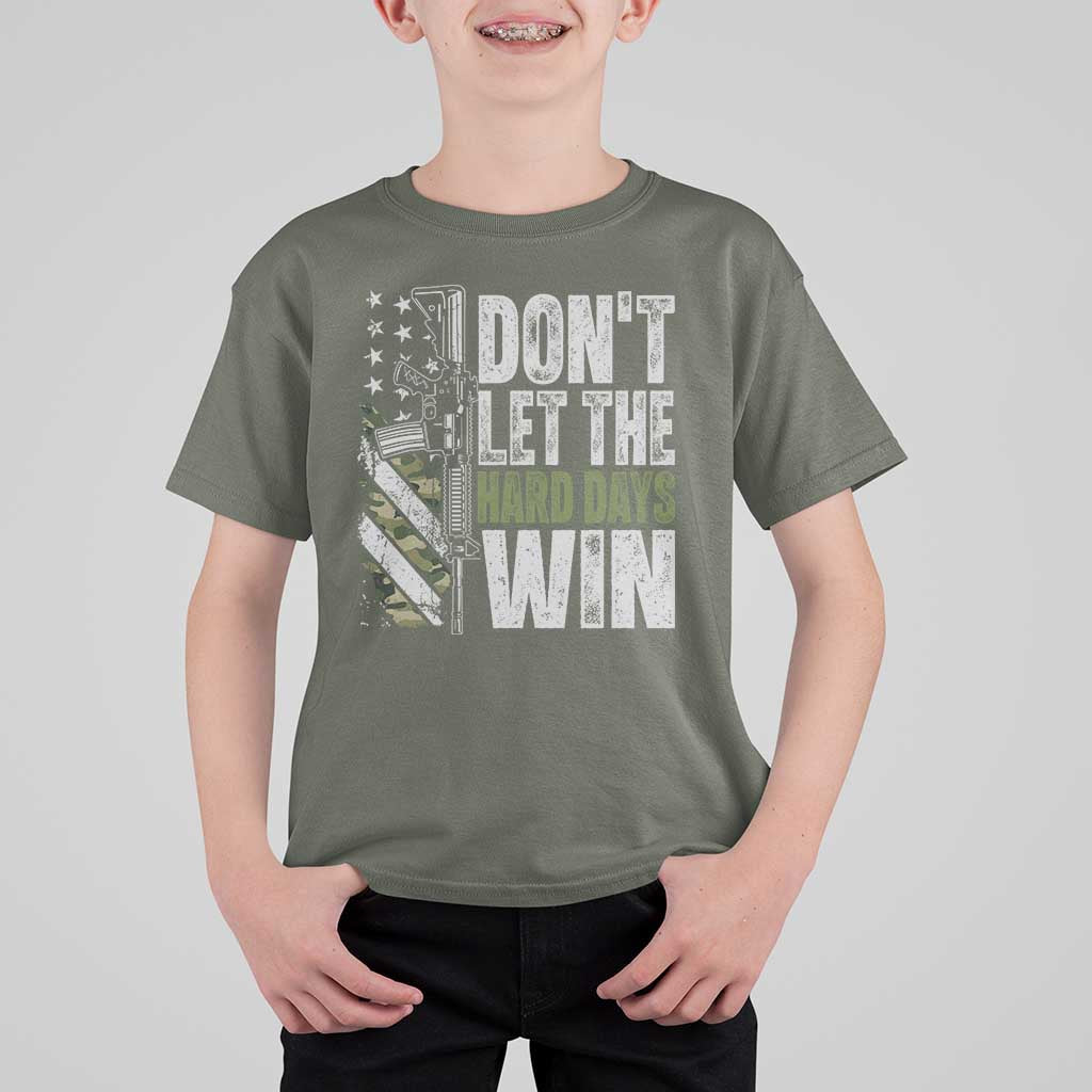 Don't Let The Hard Days Win T Shirt For Kid Inspirational Mental Health Gun Camo American Flag - Wonder Print Shop