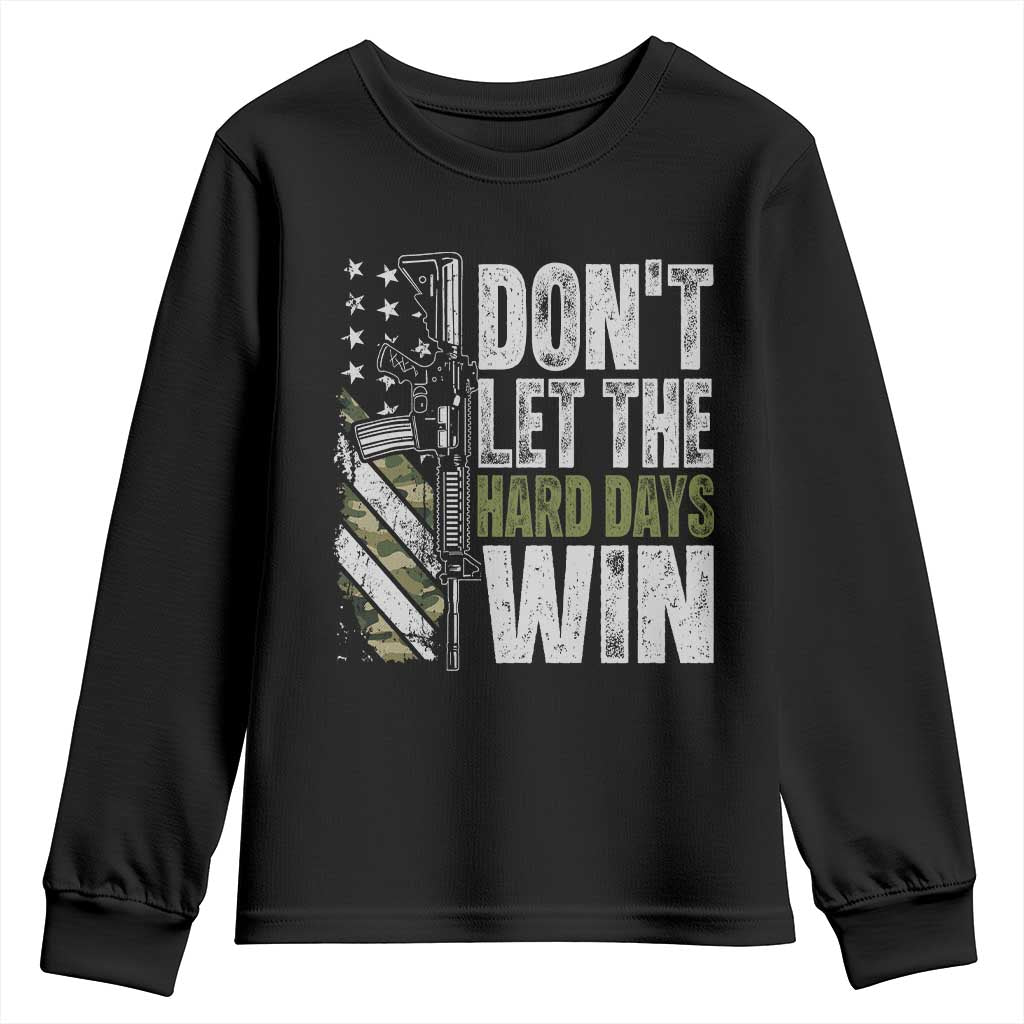 Don't Let The Hard Days Win Youth Sweatshirt Inspirational Mental Health Gun Camo American Flag - Wonder Print Shop