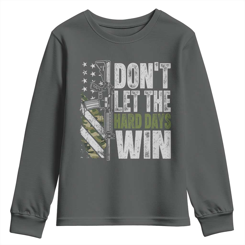 Don't Let The Hard Days Win Youth Sweatshirt Inspirational Mental Health Gun Camo American Flag - Wonder Print Shop