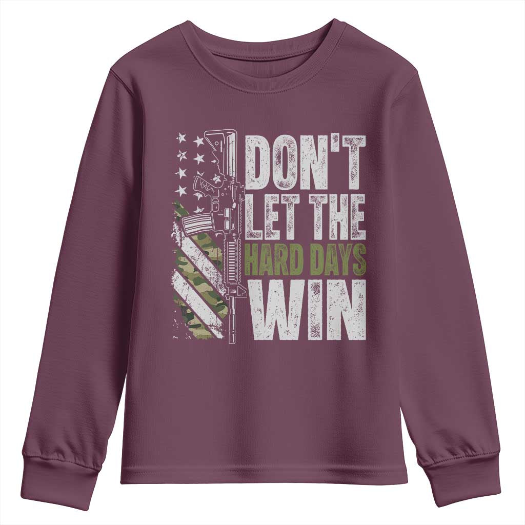 Don't Let The Hard Days Win Youth Sweatshirt Inspirational Mental Health Gun Camo American Flag - Wonder Print Shop