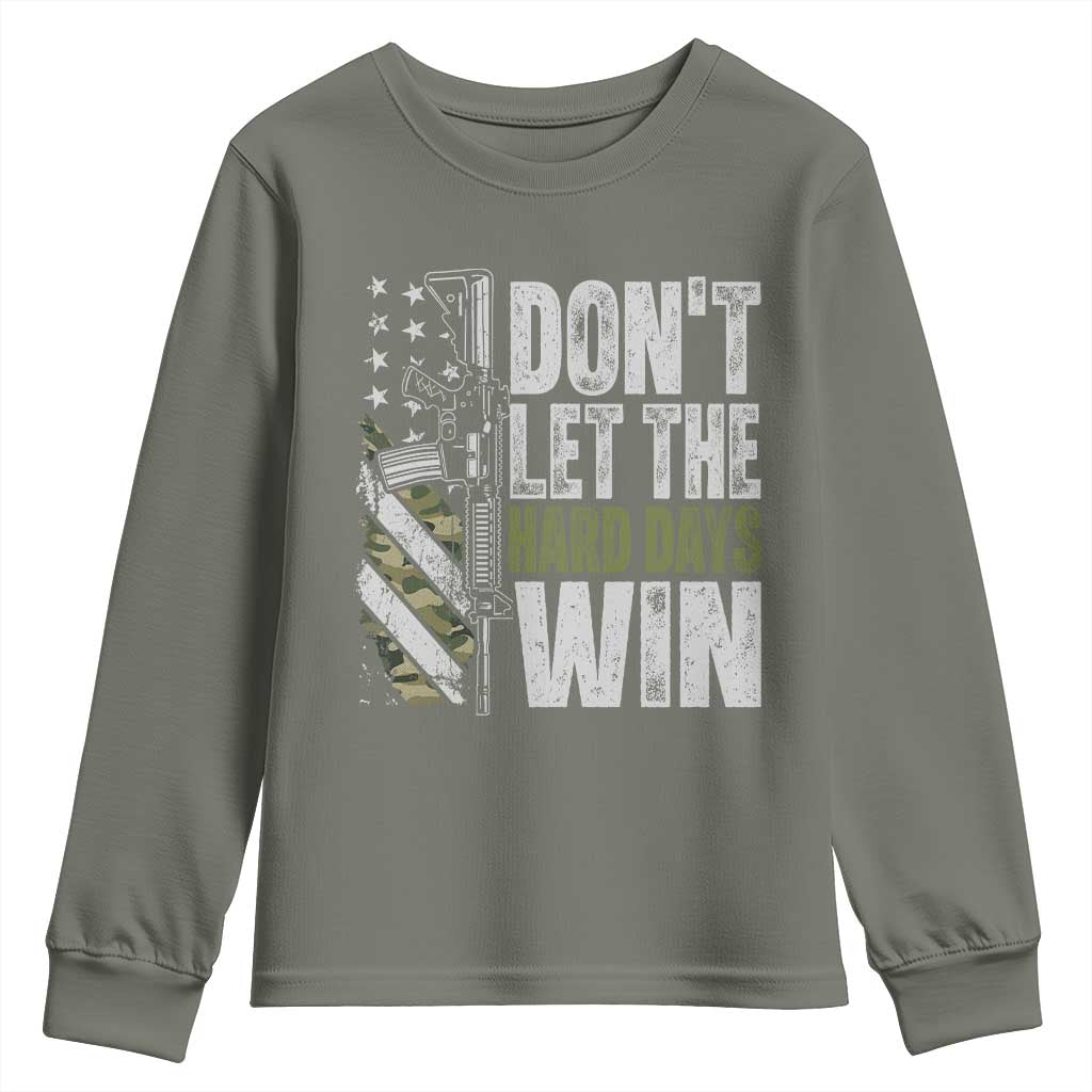 Don't Let The Hard Days Win Youth Sweatshirt Inspirational Mental Health Gun Camo American Flag - Wonder Print Shop