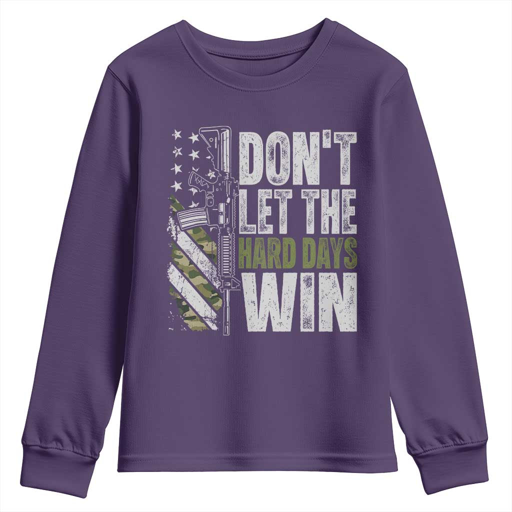 Don't Let The Hard Days Win Youth Sweatshirt Inspirational Mental Health Gun Camo American Flag - Wonder Print Shop