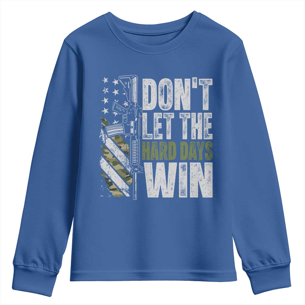 Don't Let The Hard Days Win Youth Sweatshirt Inspirational Mental Health Gun Camo American Flag - Wonder Print Shop