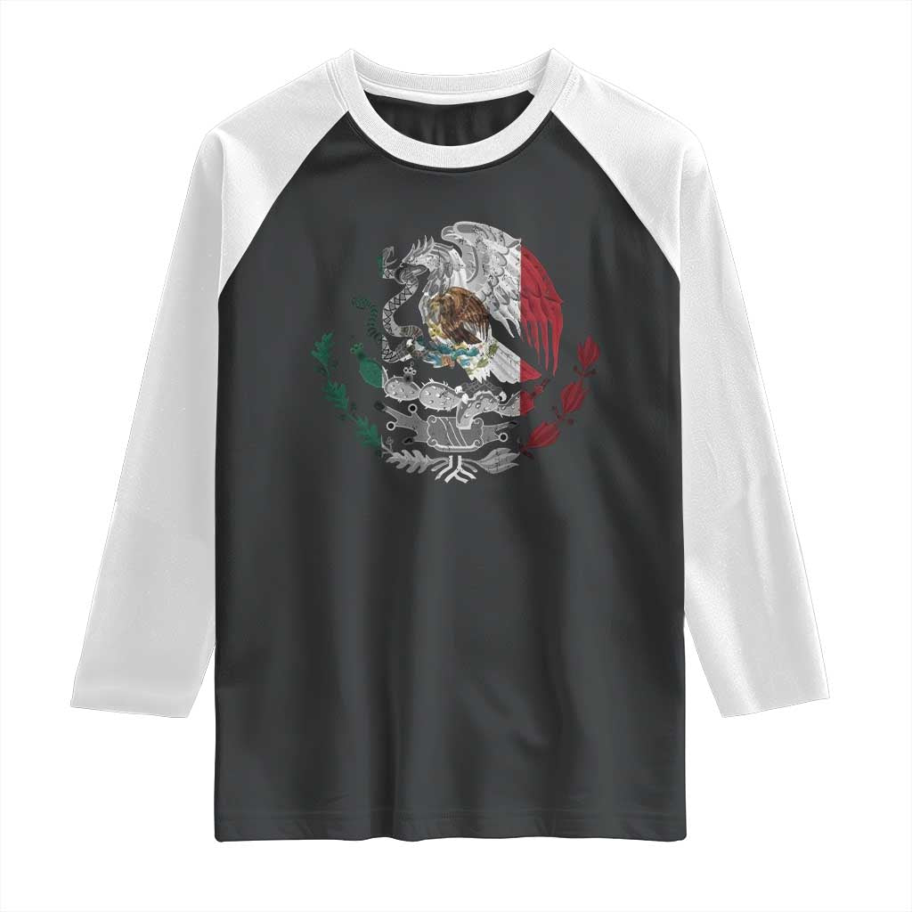 Mexico Coat Of Arms Mexican Flag Seal Symbol Raglan Shirt - Wonder Print Shop
