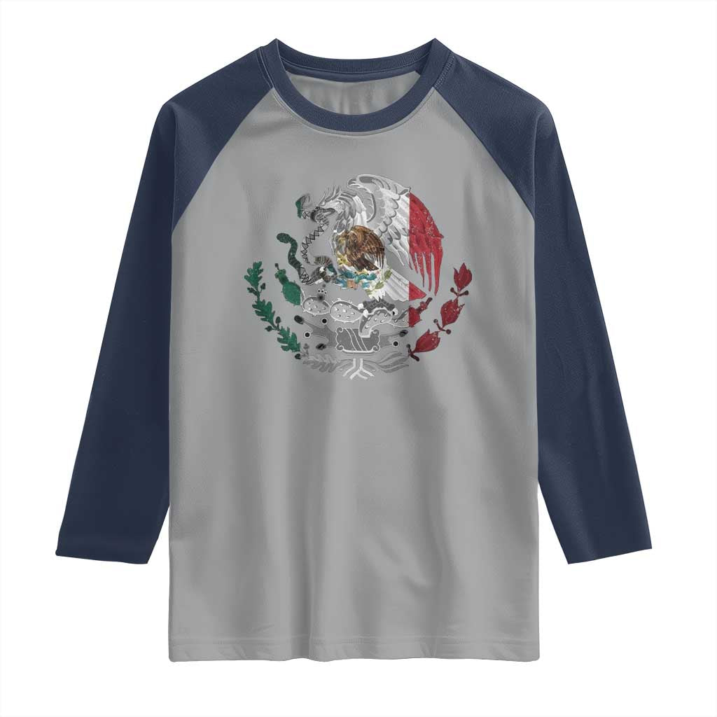 Mexico Coat Of Arms Mexican Flag Seal Symbol Raglan Shirt - Wonder Print Shop